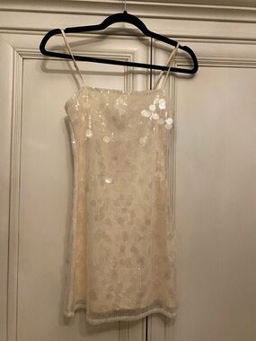 Edikted Cream Sequin Mini Dress